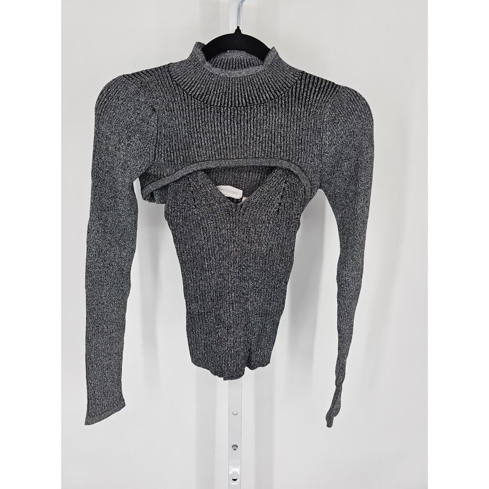 Willow Root Womens Sz S Long Sleeve Layered Top Silver Gray Keyhole Neck